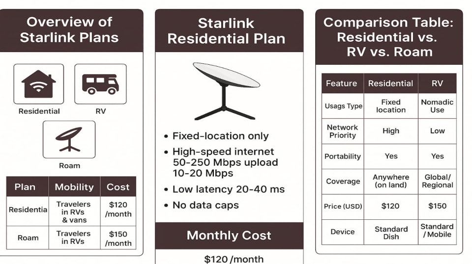 Starlink Internet Plans Explained: Residential, RV, Roam